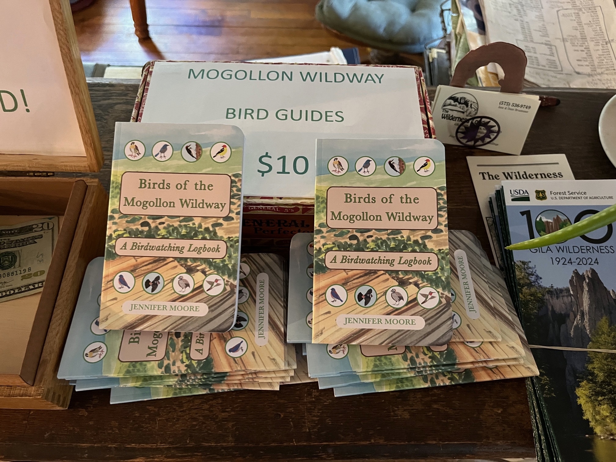 Pocketbooks on a stand