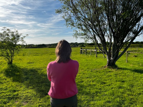 Author looking out over a large field
