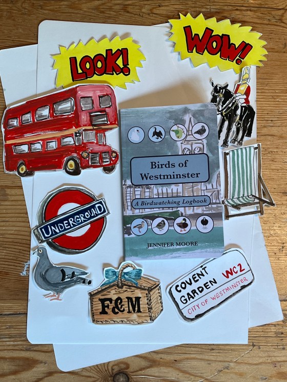 collage of images painted by the author for promoting the Birds of Westminster birdwatching logbook