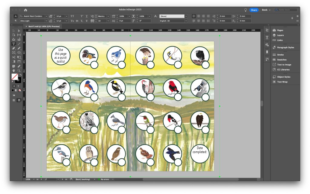 Birds of the Appalachian Trail birdwatching logbook centre spread.