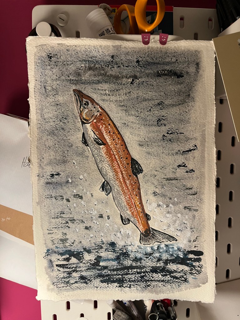 gouache painting of a fish