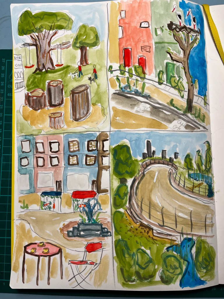 gouache paintings of different townscapes